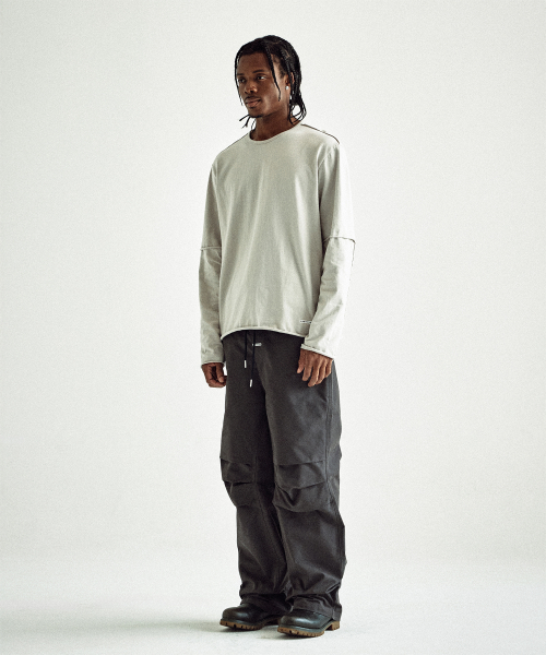 CUT-OFF LAYERED LS TEE BEIGE