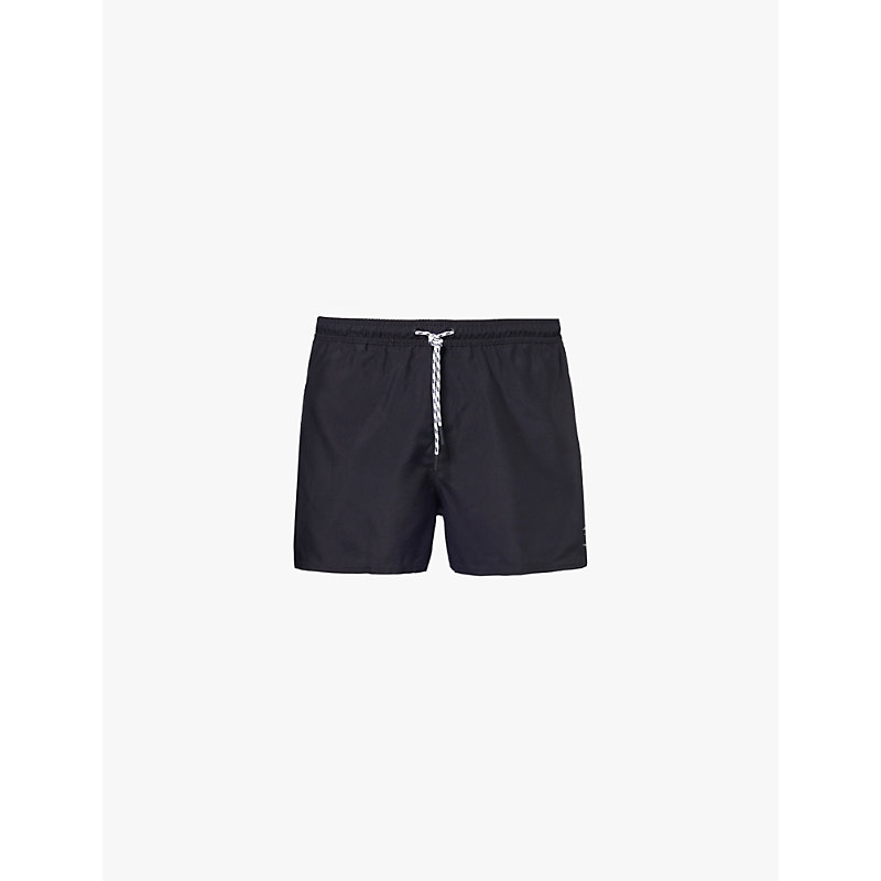 Mens Black 3' Brand Print Slim Fit Recycled-polyester Swim Shorts 