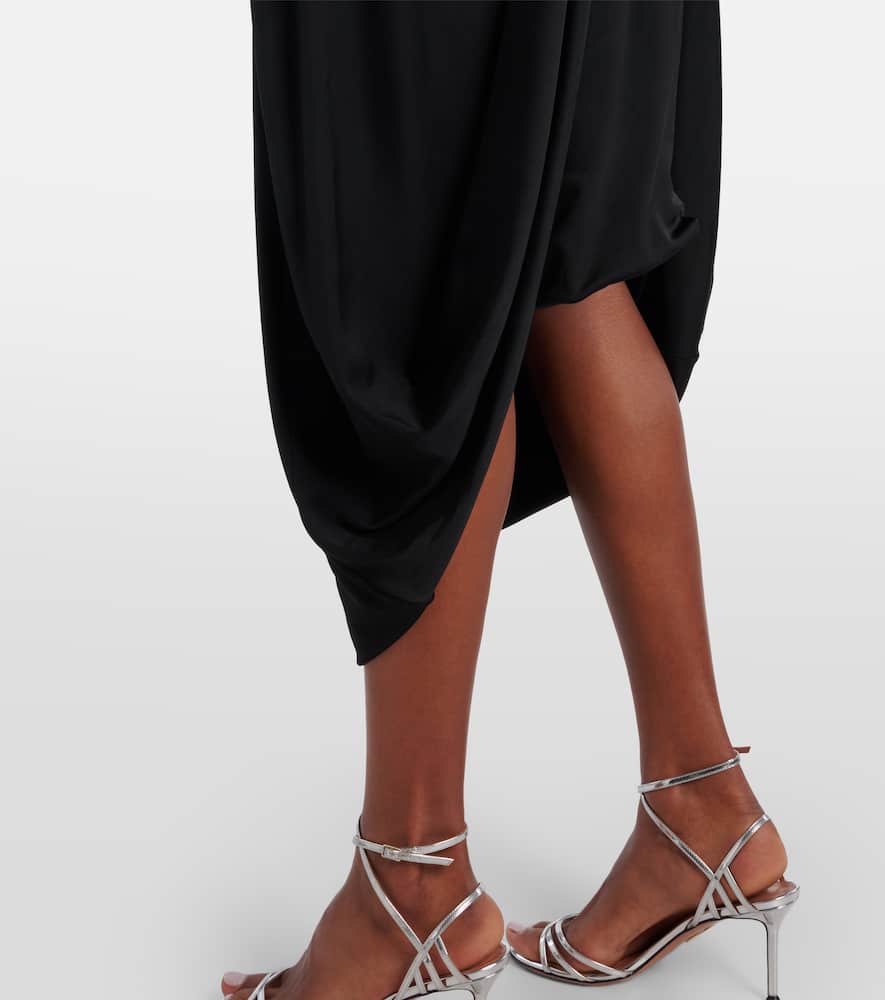 Draped embellished satin midi dress