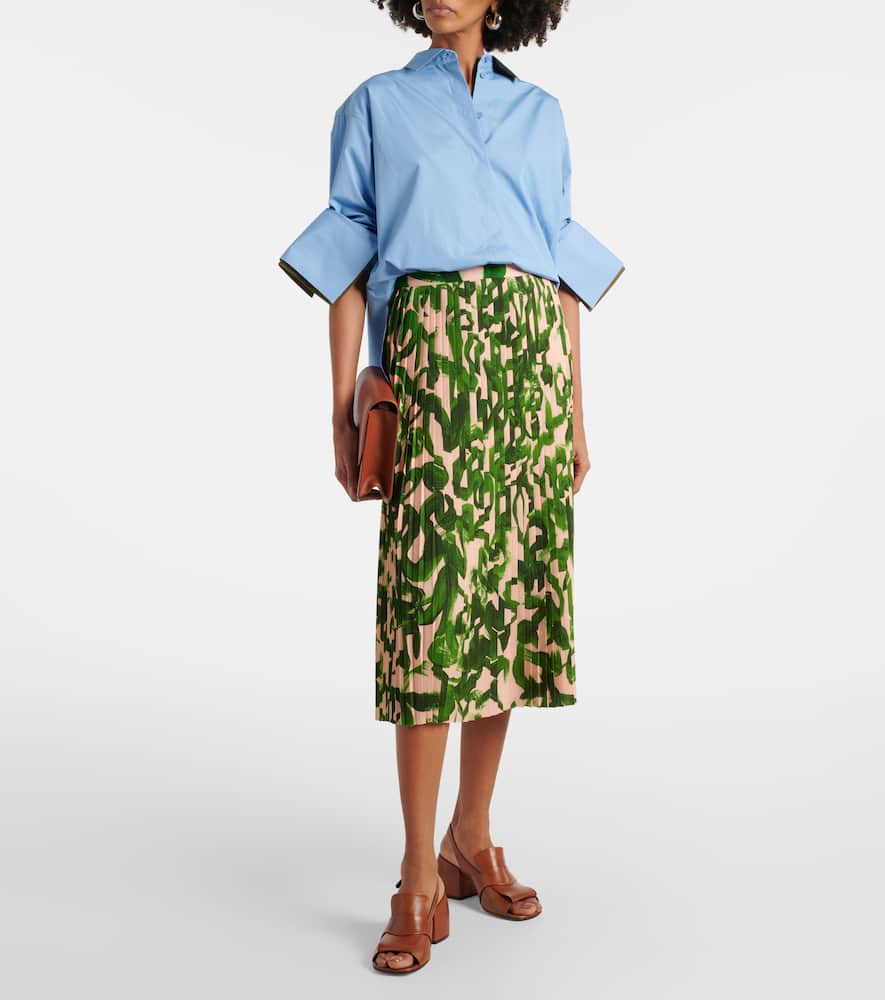 Printed pleated midi skirt