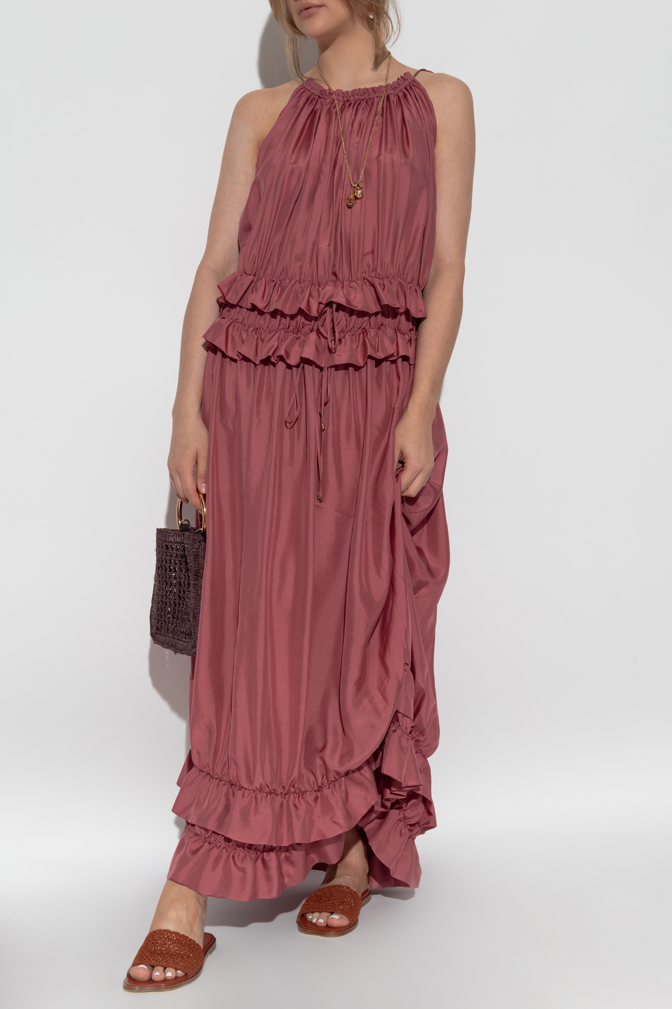 Silk Dress With Ruffles, Women's, Pink