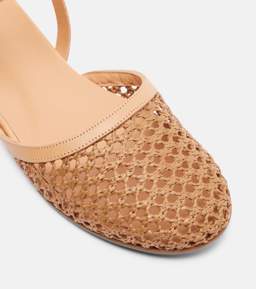 Filothea leather-trimmed raffia slingback flats