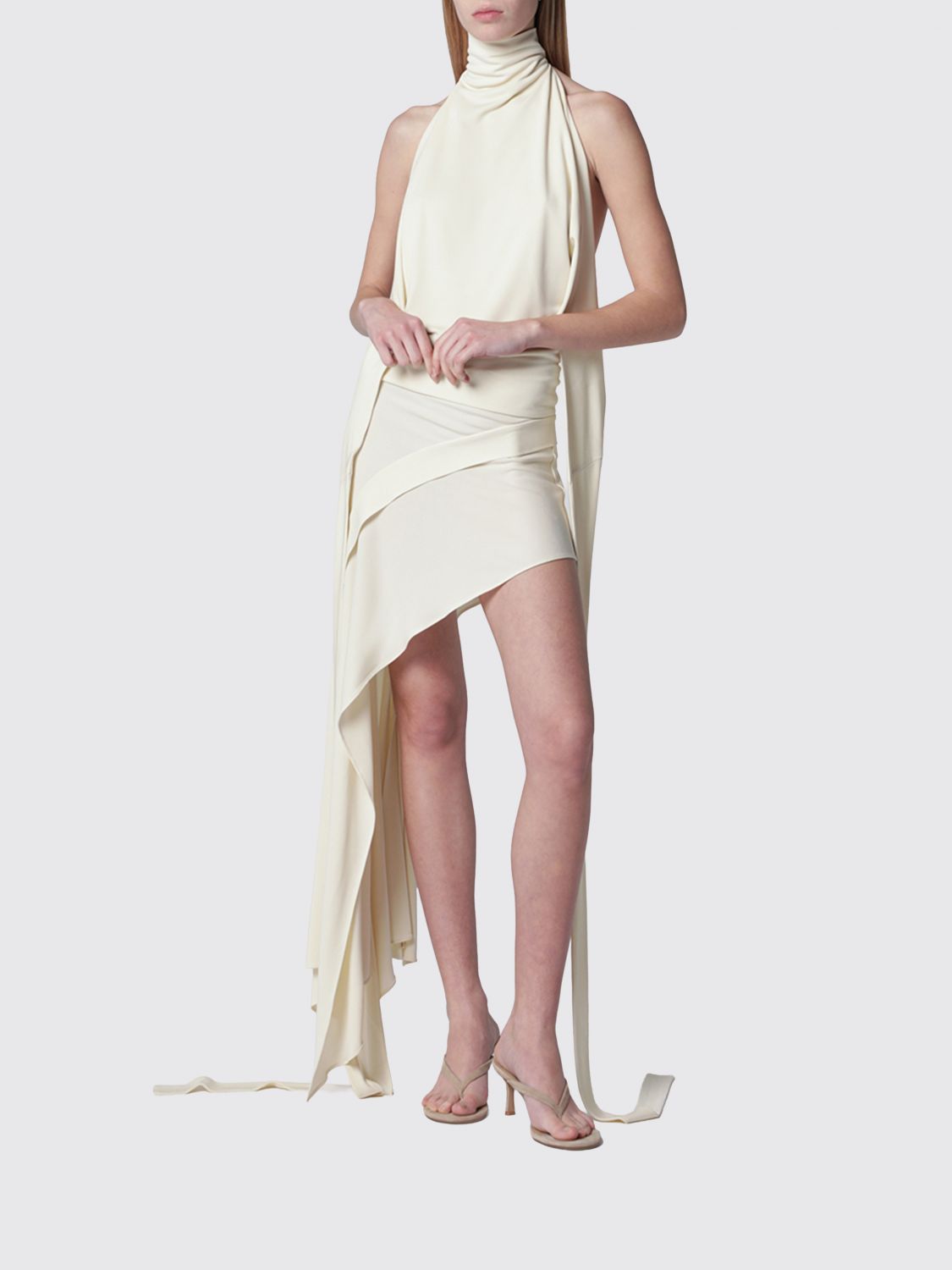Long Asymmetrical Skirt in Viscose with a Low-Rise Elastic Waist