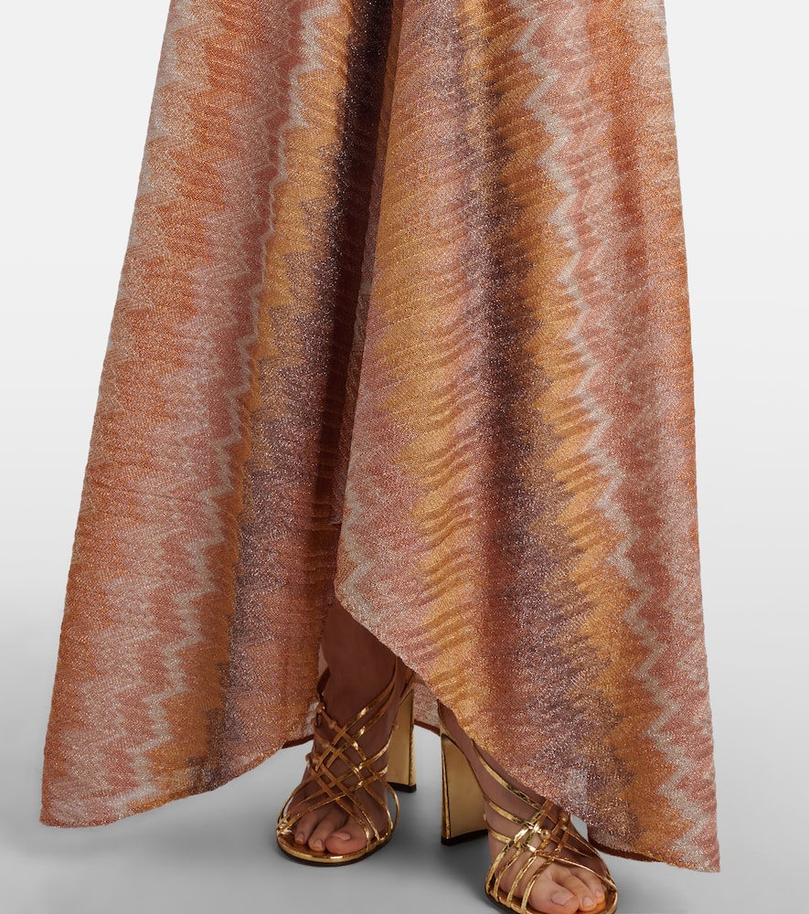 Gathered asymmetric lamé maxi dress