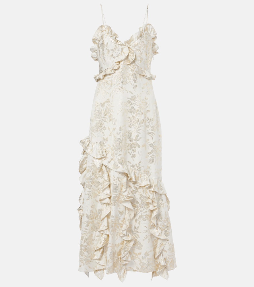 Calandra ruffled floral jacquard midi dress
