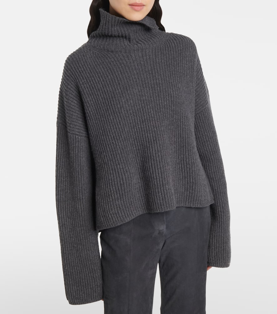 Ribbed-knit wool-blend turtleneck sweater