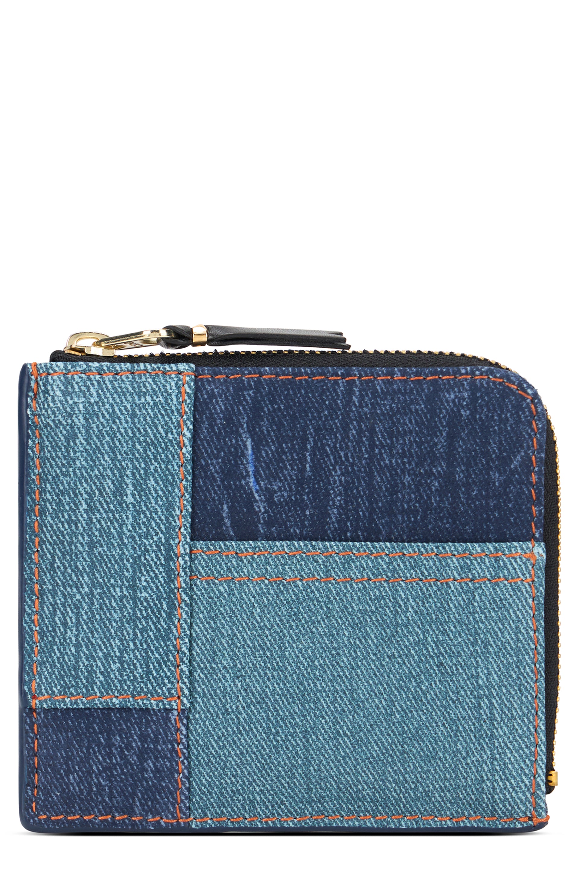 Patchwork Denim Wallet — Blue