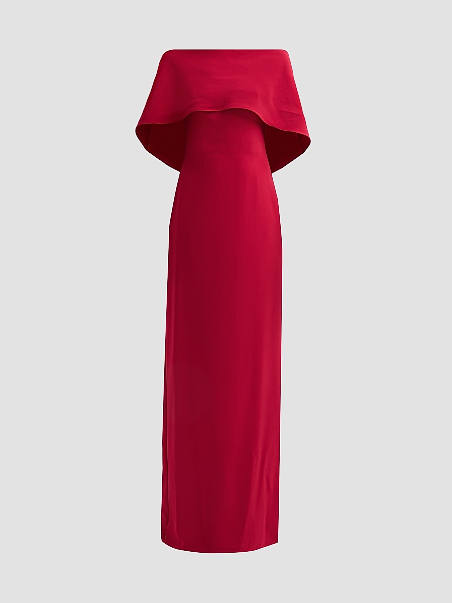 Women's Stretch Crepe Scarf Column Gown - Crimson