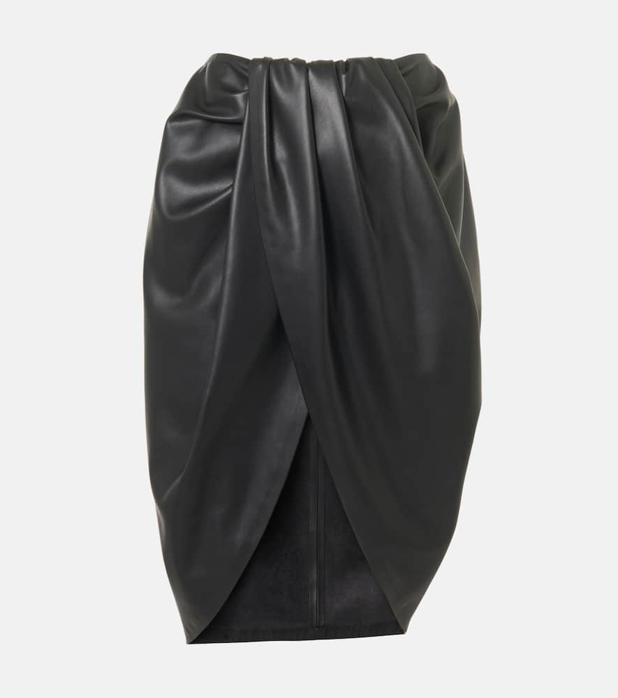 Draped faux leather midi skirt