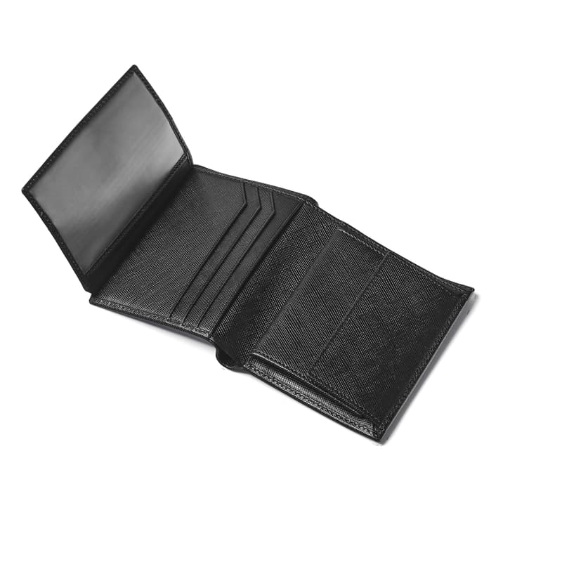 ID & Coin RFID Wallet in Black Saffiano