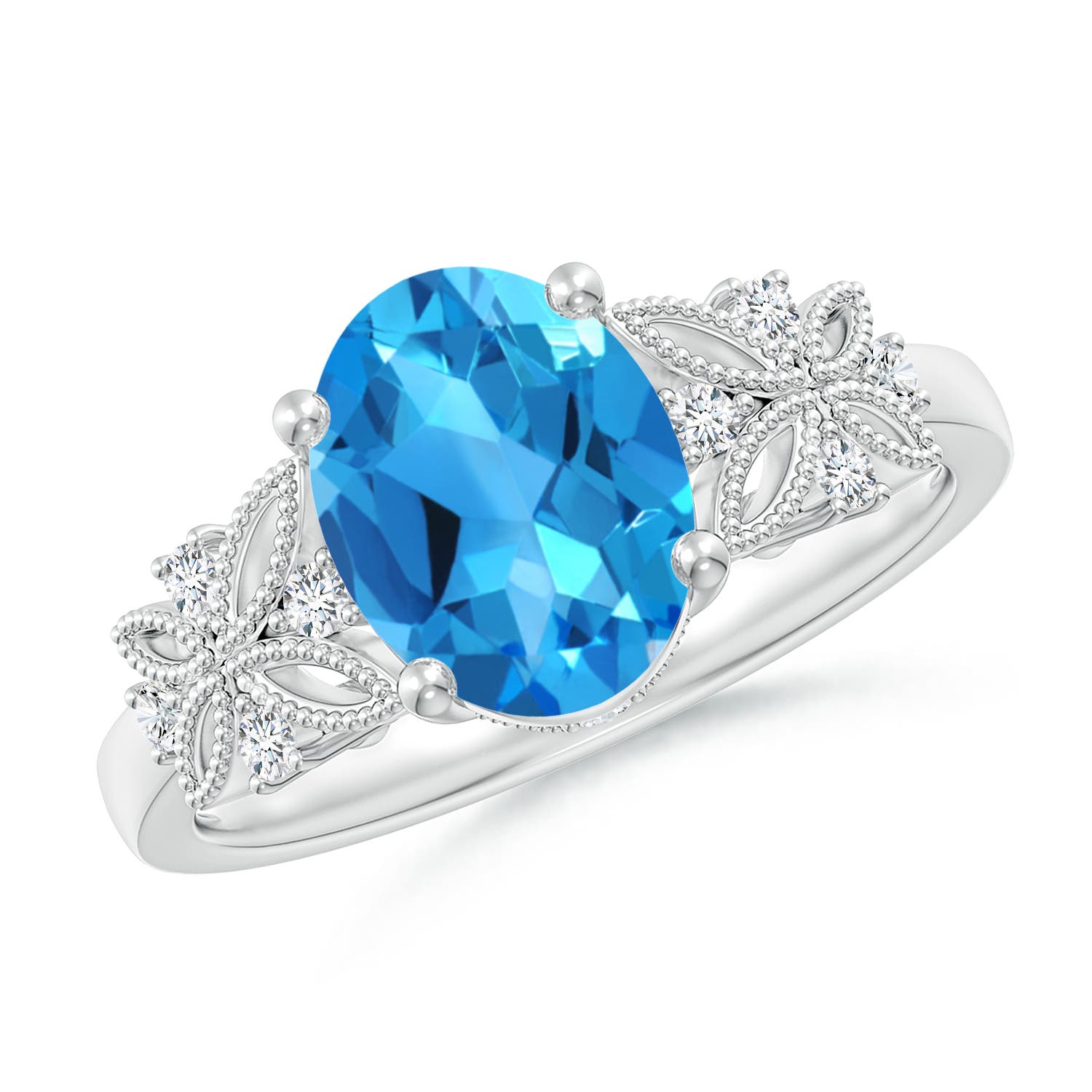 Angara 2.25 Carats Vintage Style Oval Swiss Blue Topaz Ring with Diamonds in Platinum
