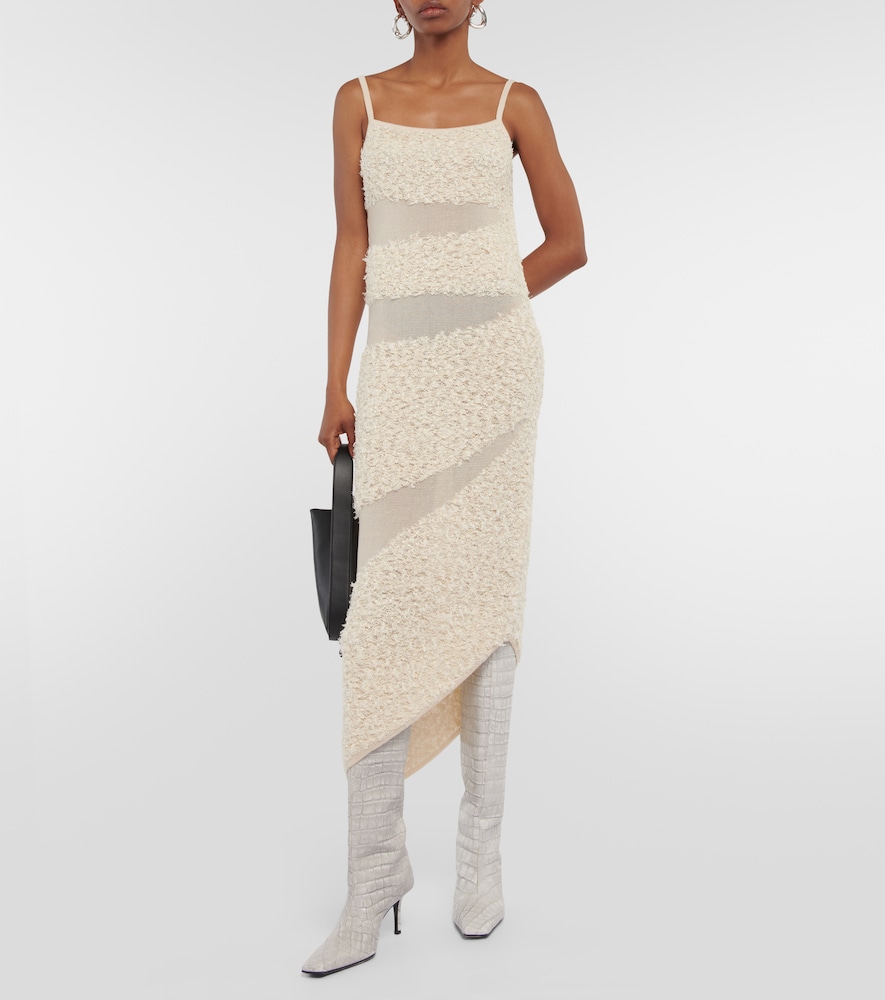 Paneled linen-blend gown