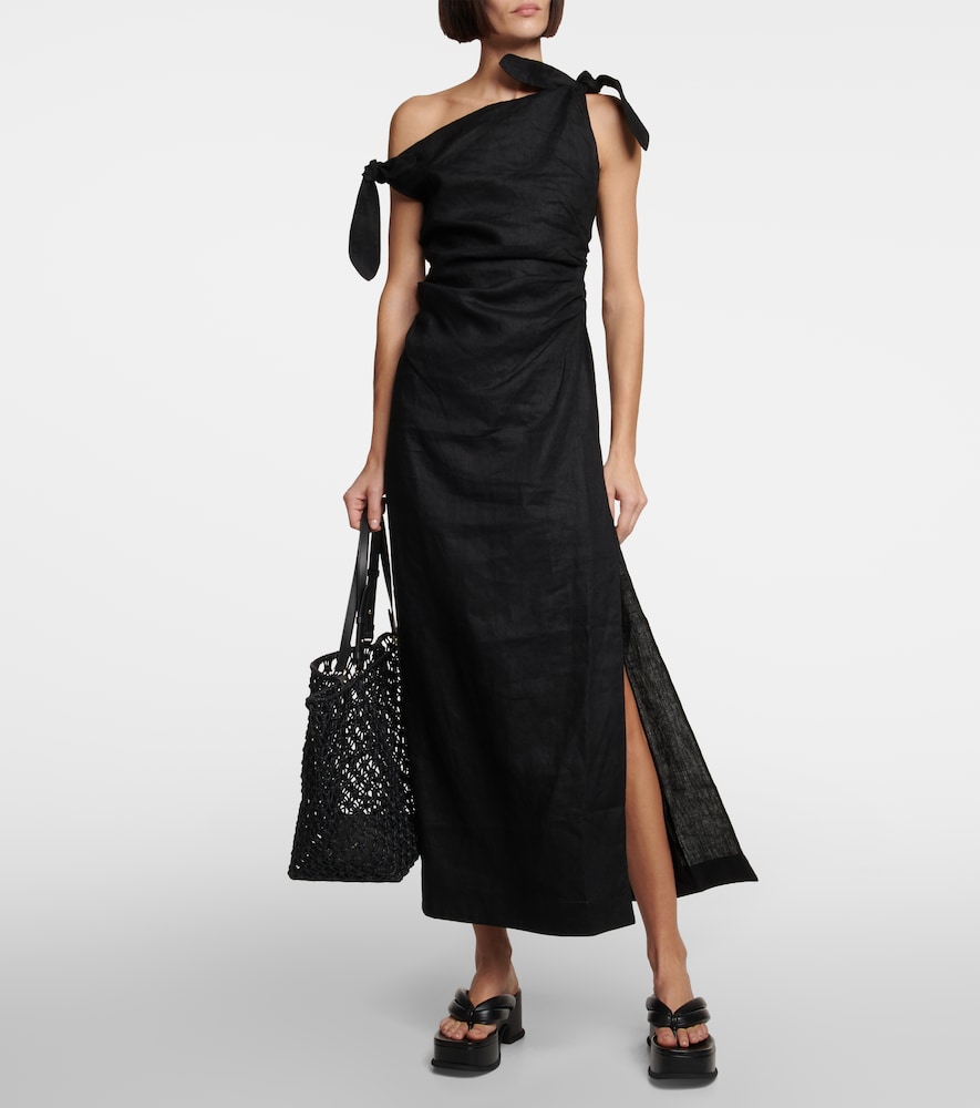 One-shoulder linen maxi dress