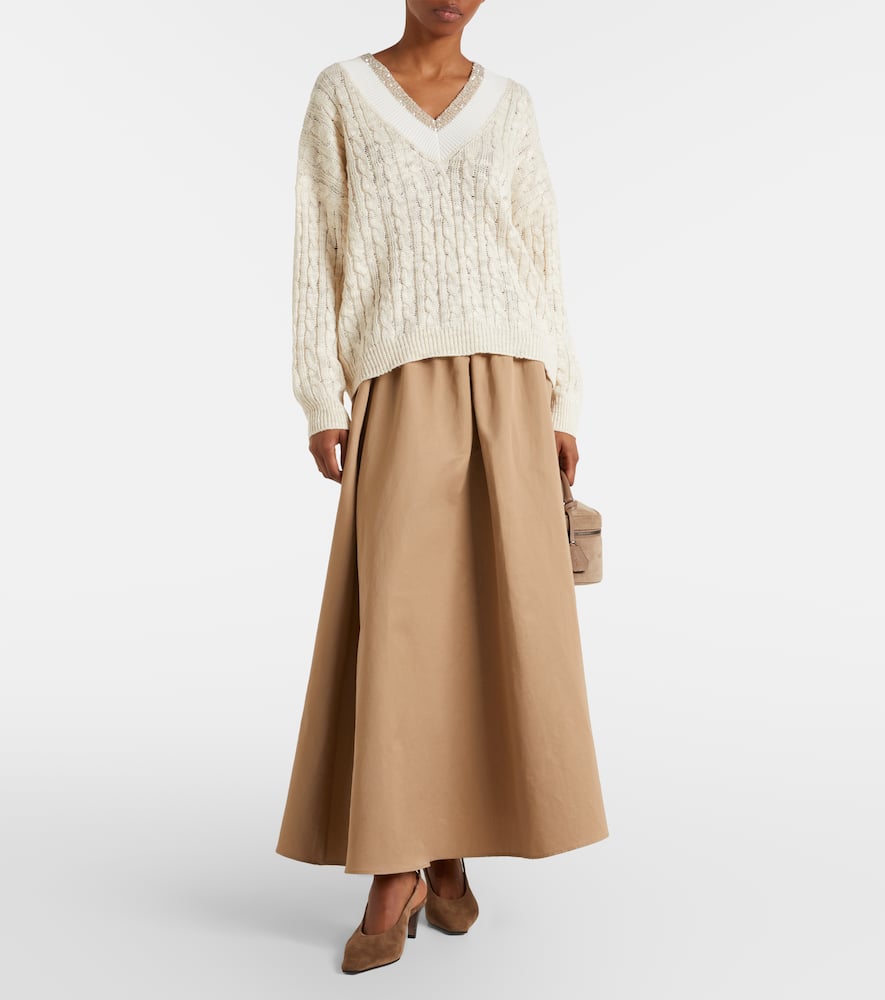 Cable-knit sequined hemp, silk, and cotton sweater