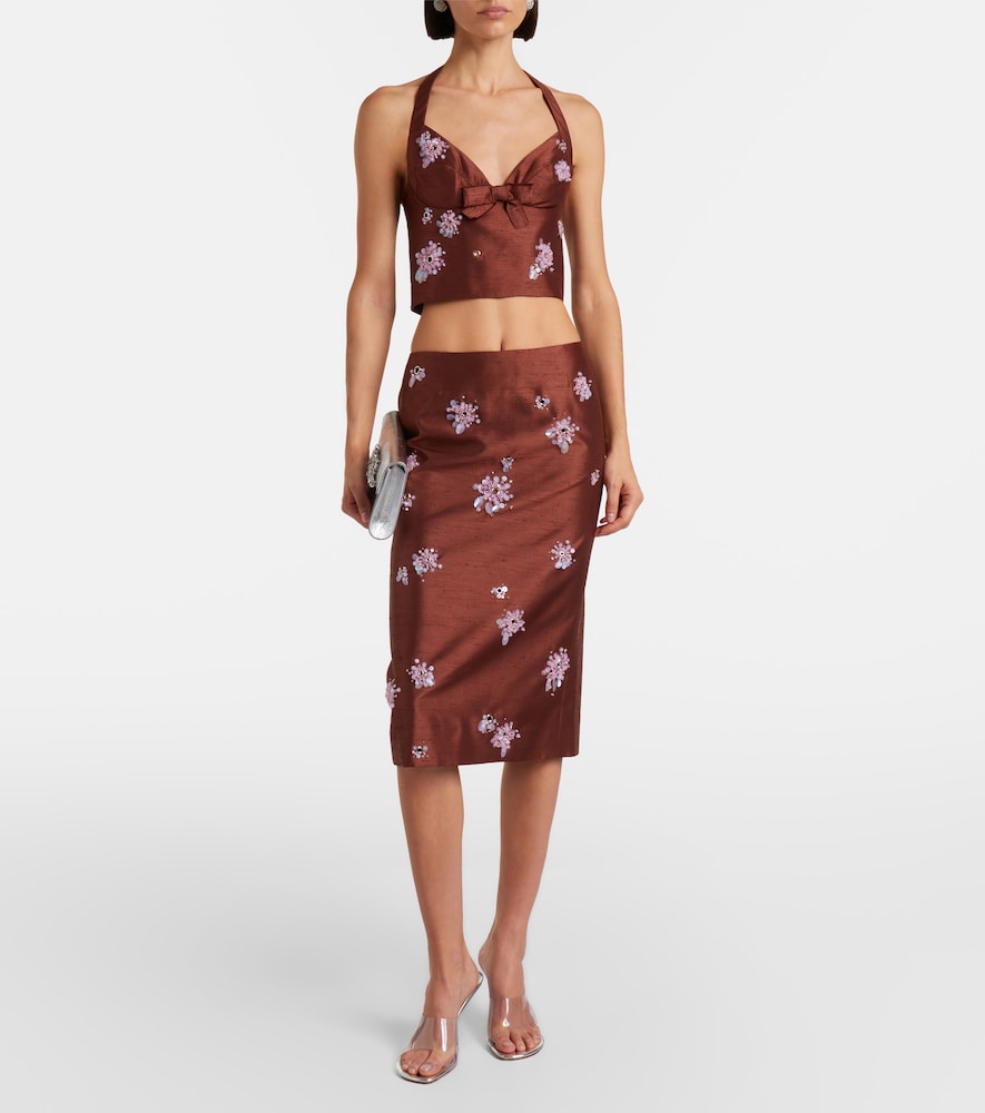 Embellished halterneck crop top