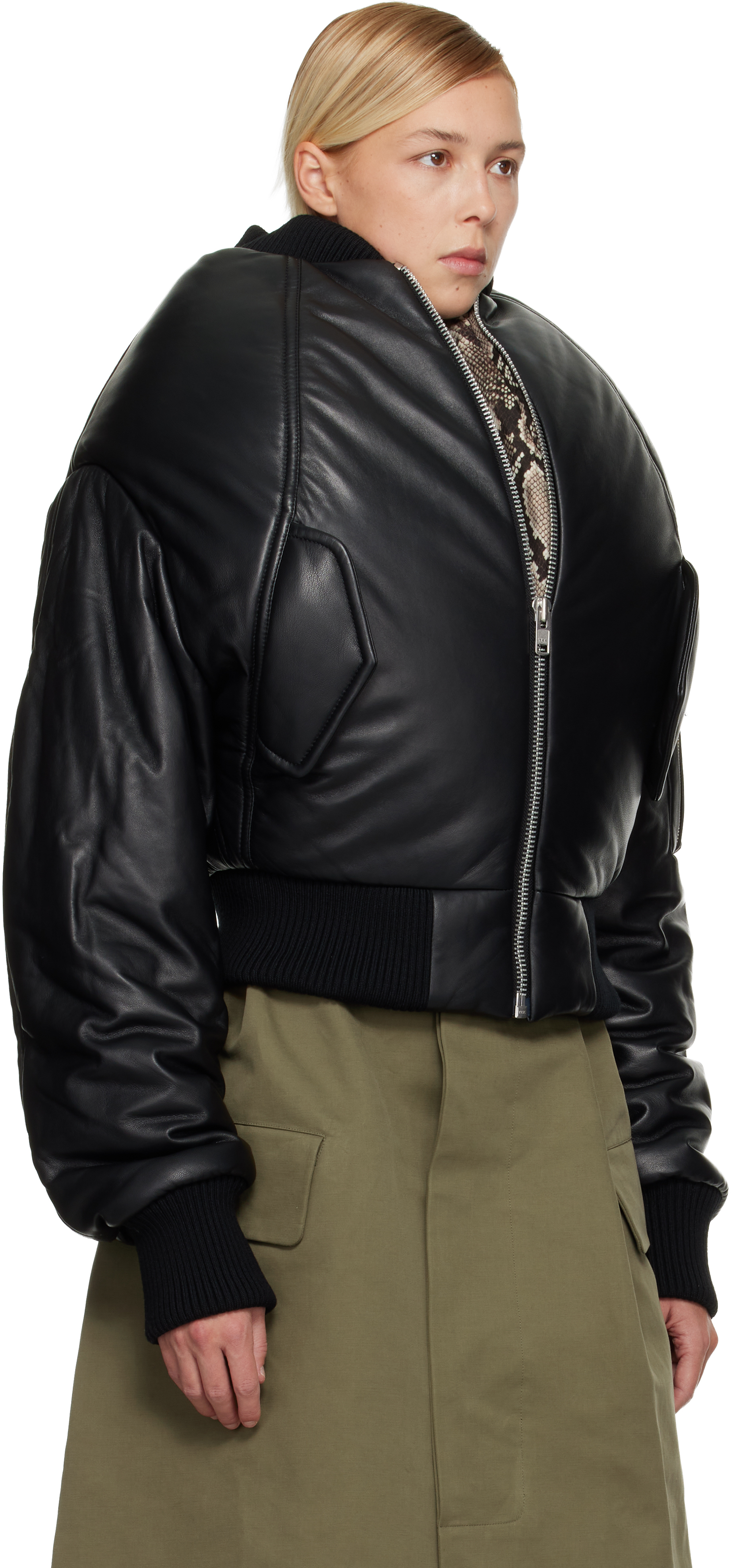 Black 'Over The Shoulders' Leather Bomber Jacket
