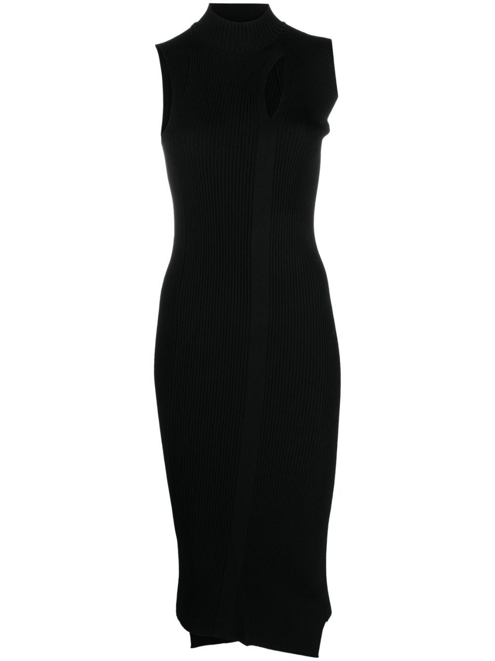 Cut-out ribbed-knit midi dress - Black