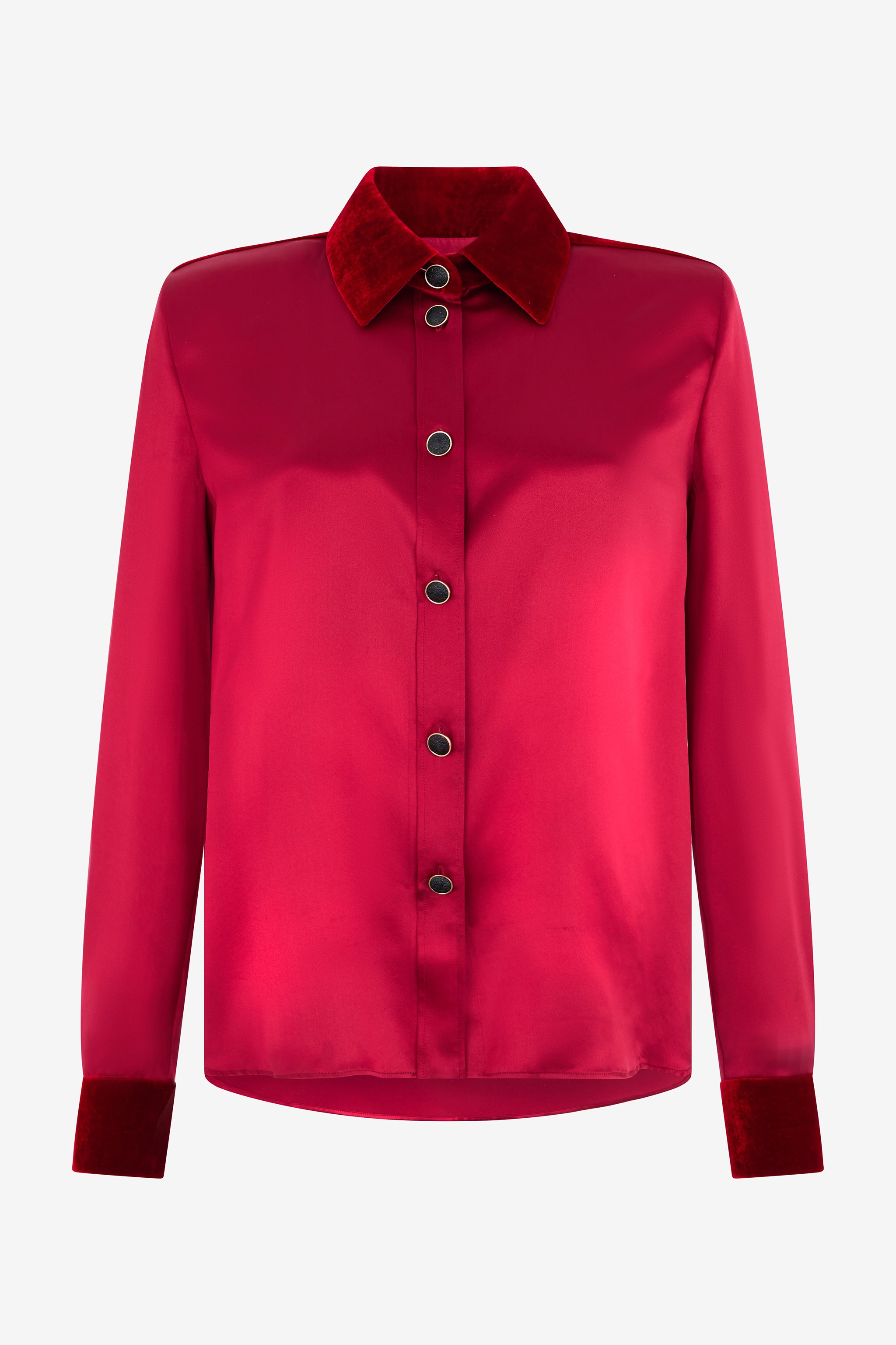 Dark Red Silk Shirt With Velvet Inserts