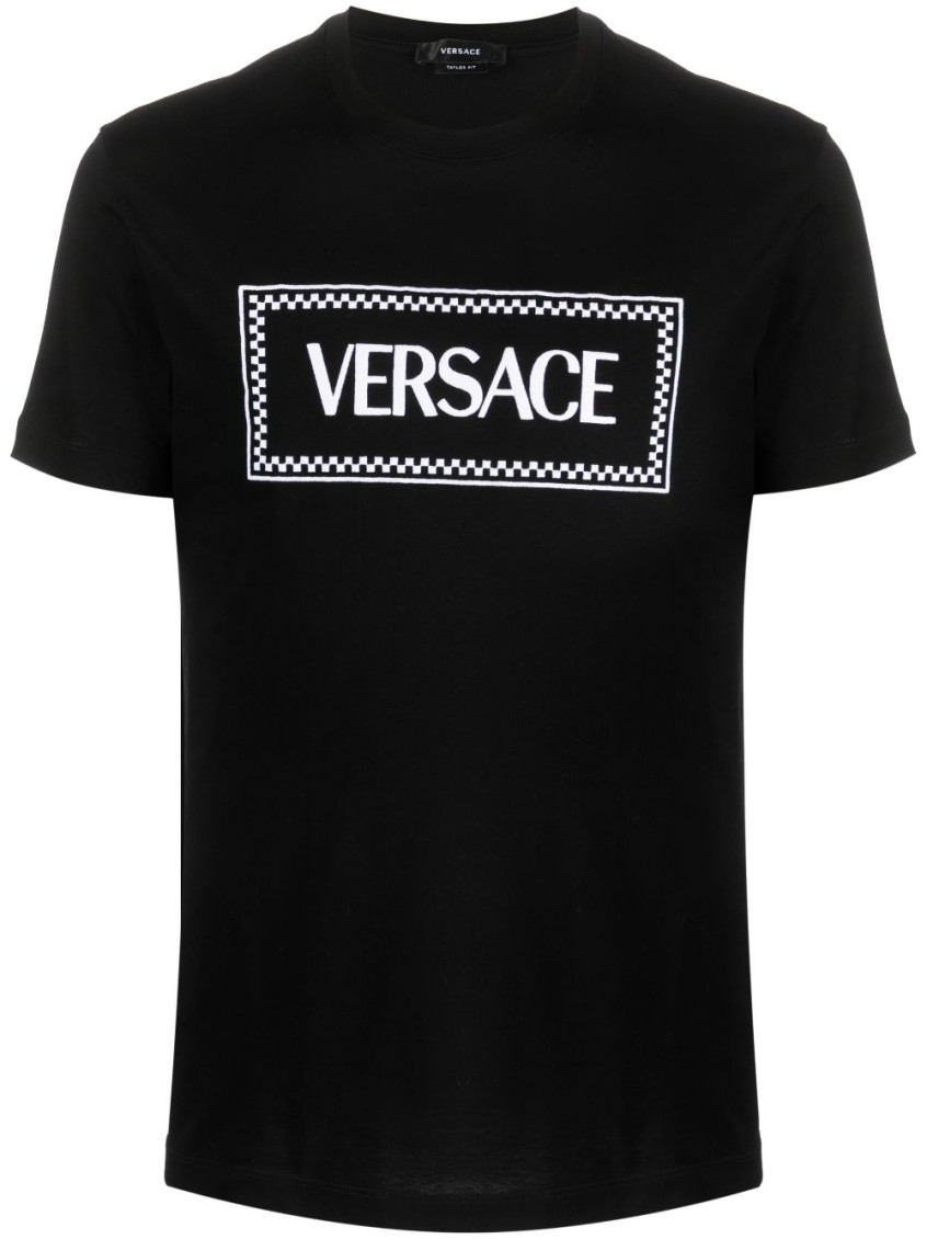 Black Crewneck T-shirt With Contrasting Logo Lettering Print In Cotton Man