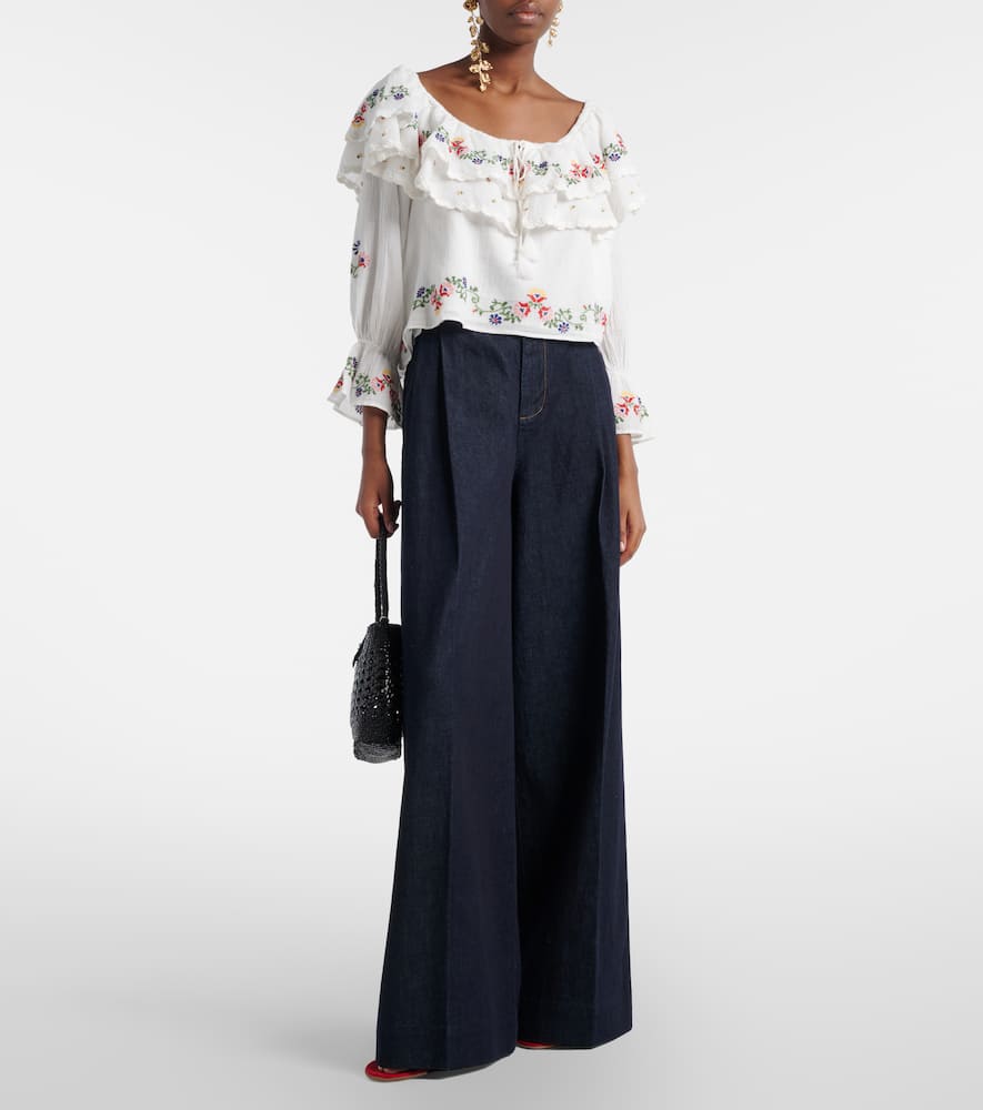 Maurine embroidered ruffled cotton top