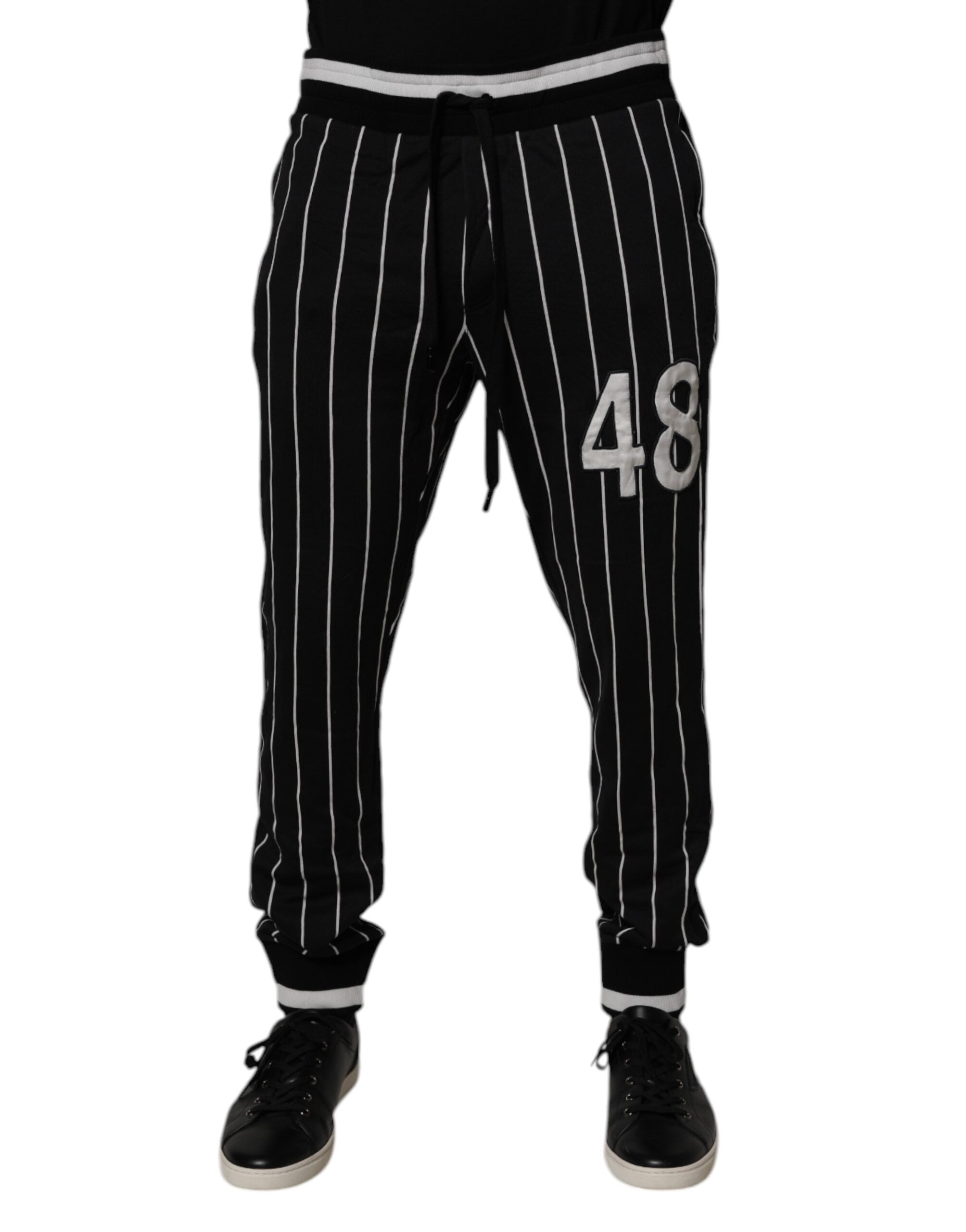 Striped Cotton Joggers — Black