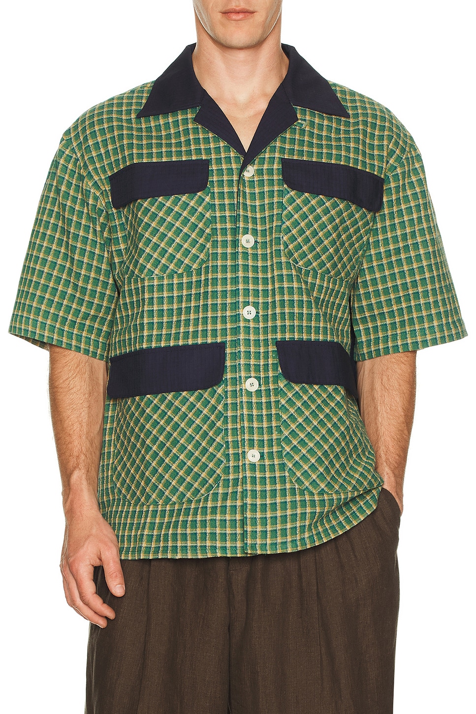 Nicholas Daley Aloha Shirt in Green Check - Green. L also in M, XL/1X