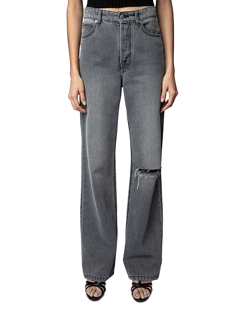Distressed straight-leg jeans - Grey