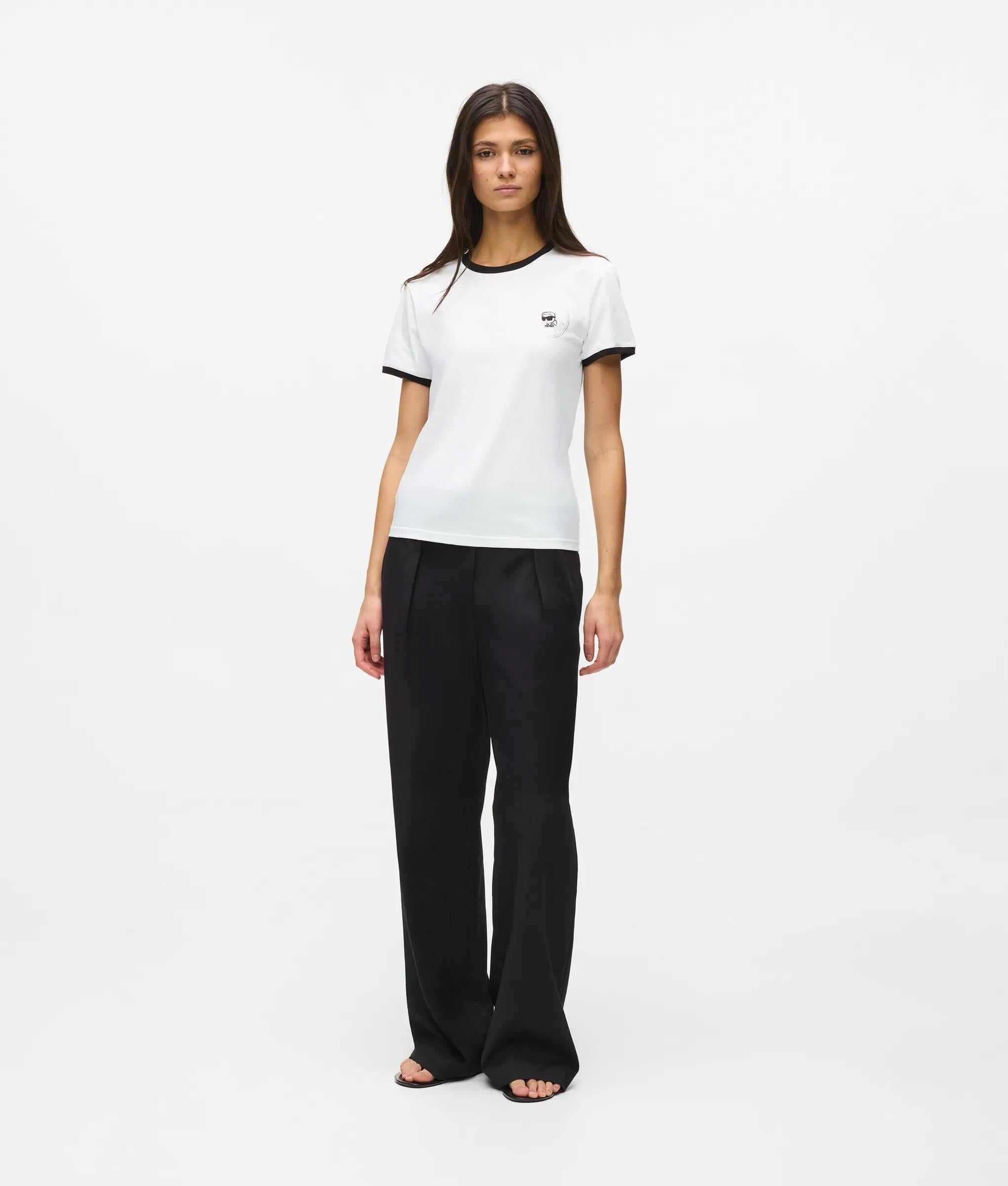 Karl Lagerfeld - Ikon T-shirt Mit Kleinem Circle-logo, Damen, Weiss/schwarz, Größe