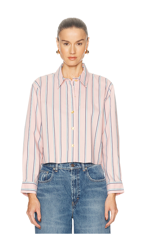 L'AGENCE CHEMISE CROPPED ASYMÉTRIQUE COSETTE en Pink. L. Also en M, S