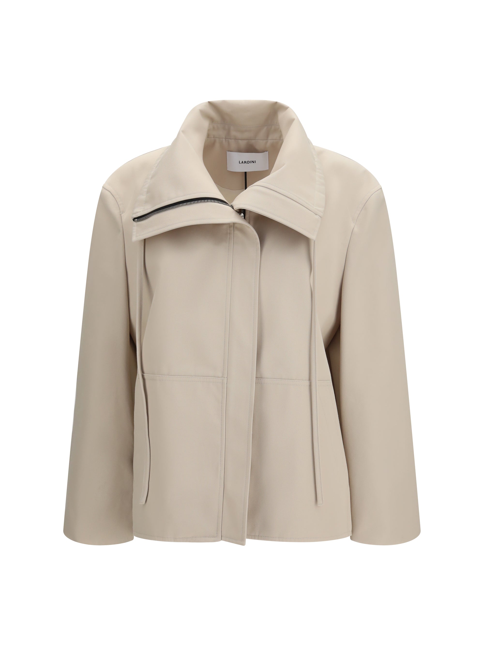 High-Neck with Drawstring Jacket — Beige