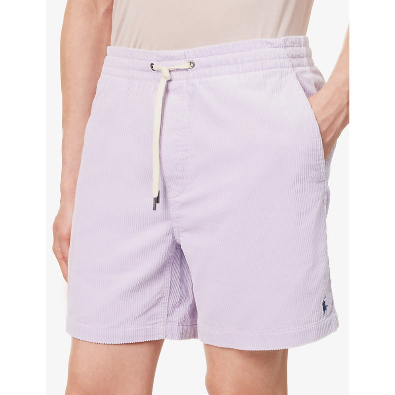 Mens Summer Lilac Brand-embroidered Drawstring Corduroy Shorts 