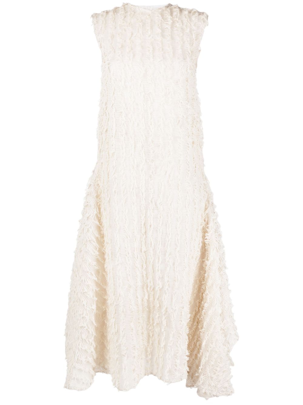 Frayed-trim midi dress - Neutrals