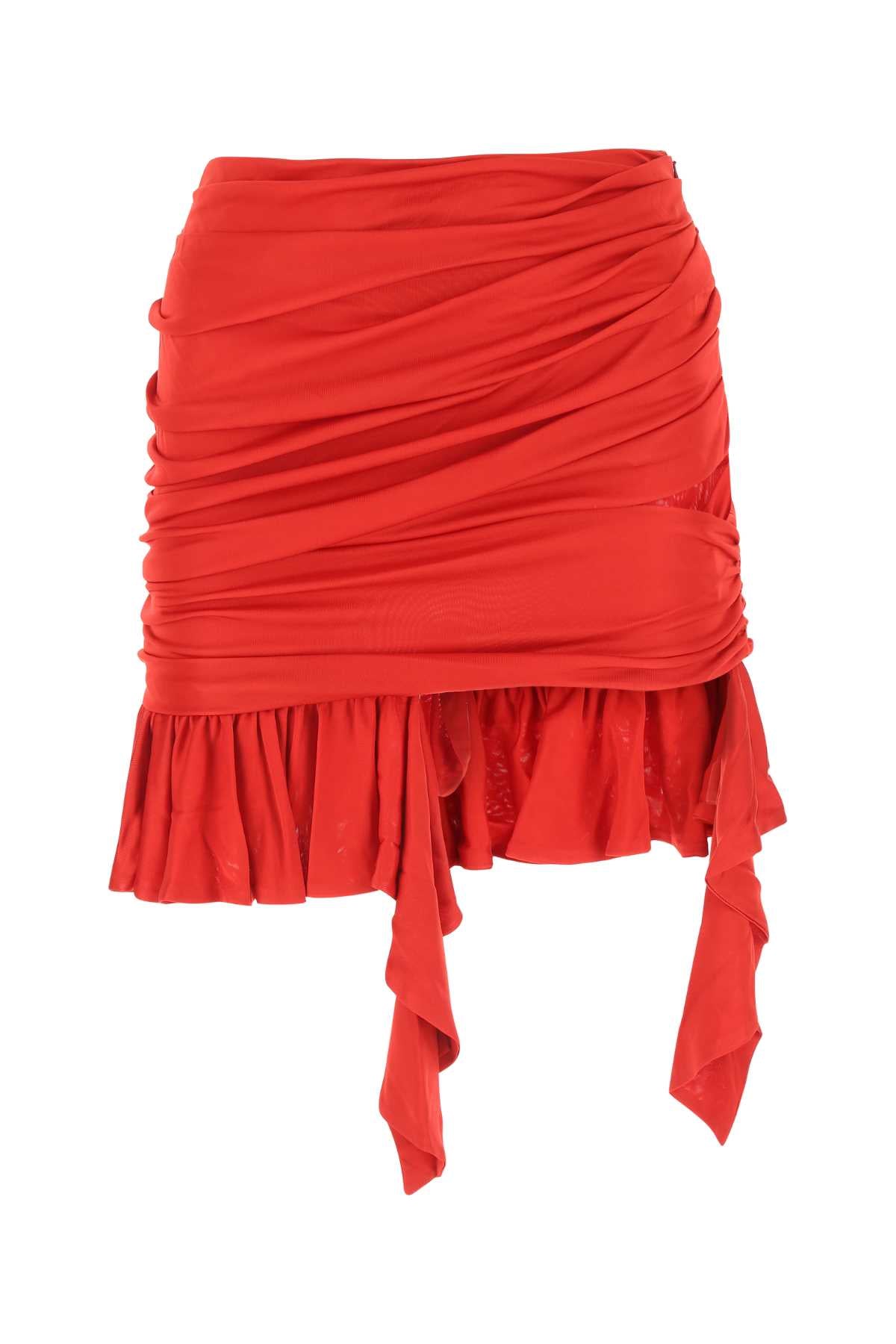 Ruffled Viscose Mini Skirt — Red