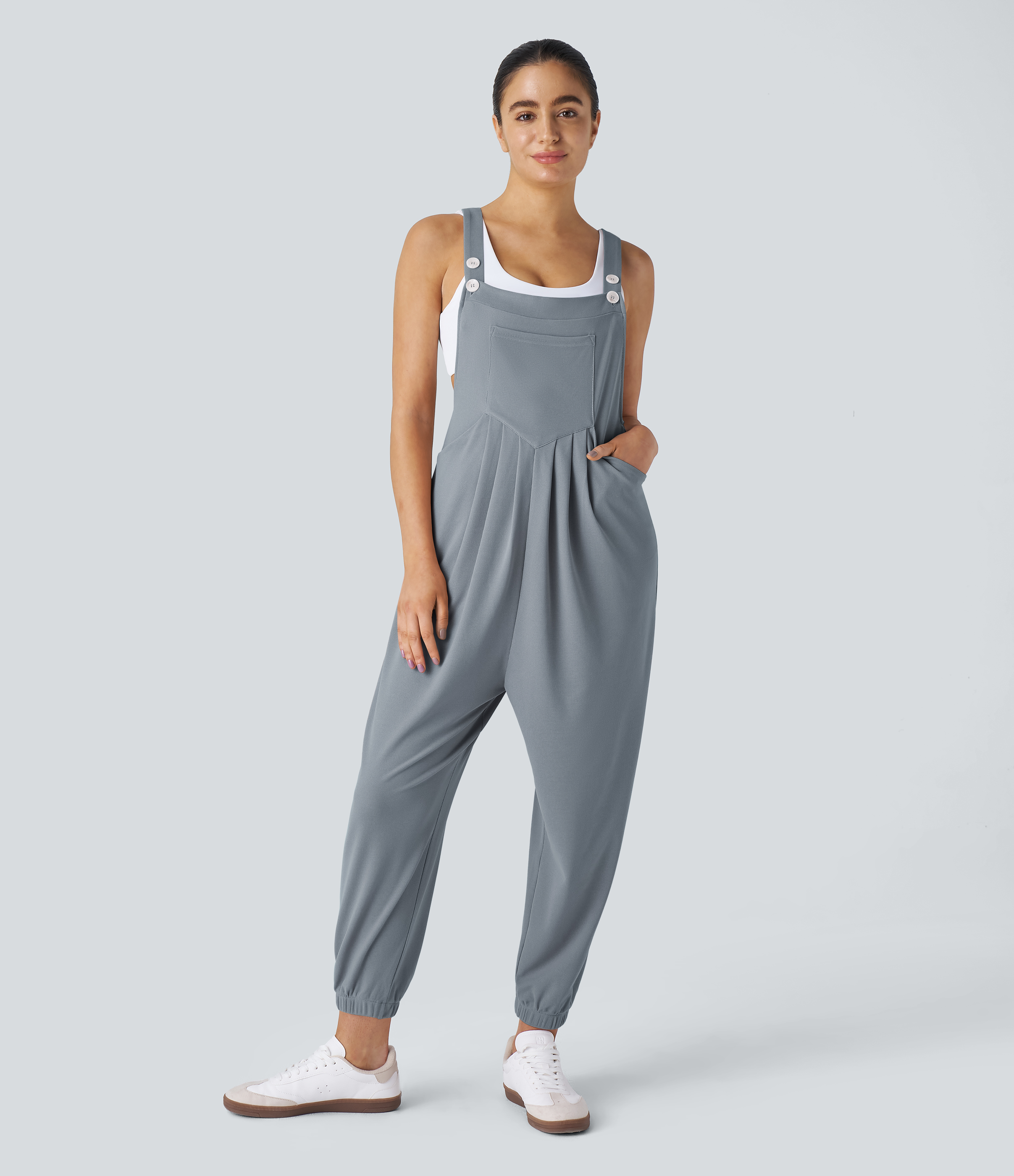 Pockets Waffle Casual Jogger Overalls  - Weathervane