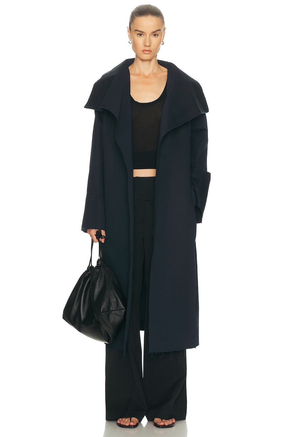 Aya Muse Raw Edge Trench Coat in Midnight - Navy. XS also in L