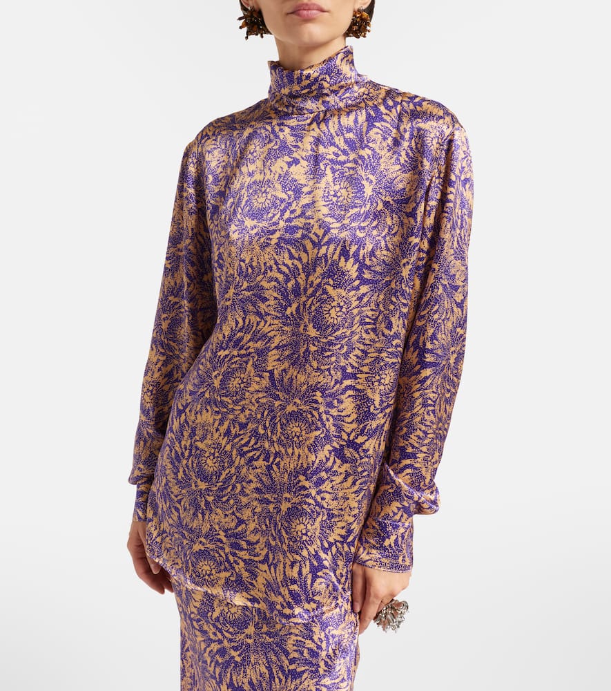 Floral silk satin blouse