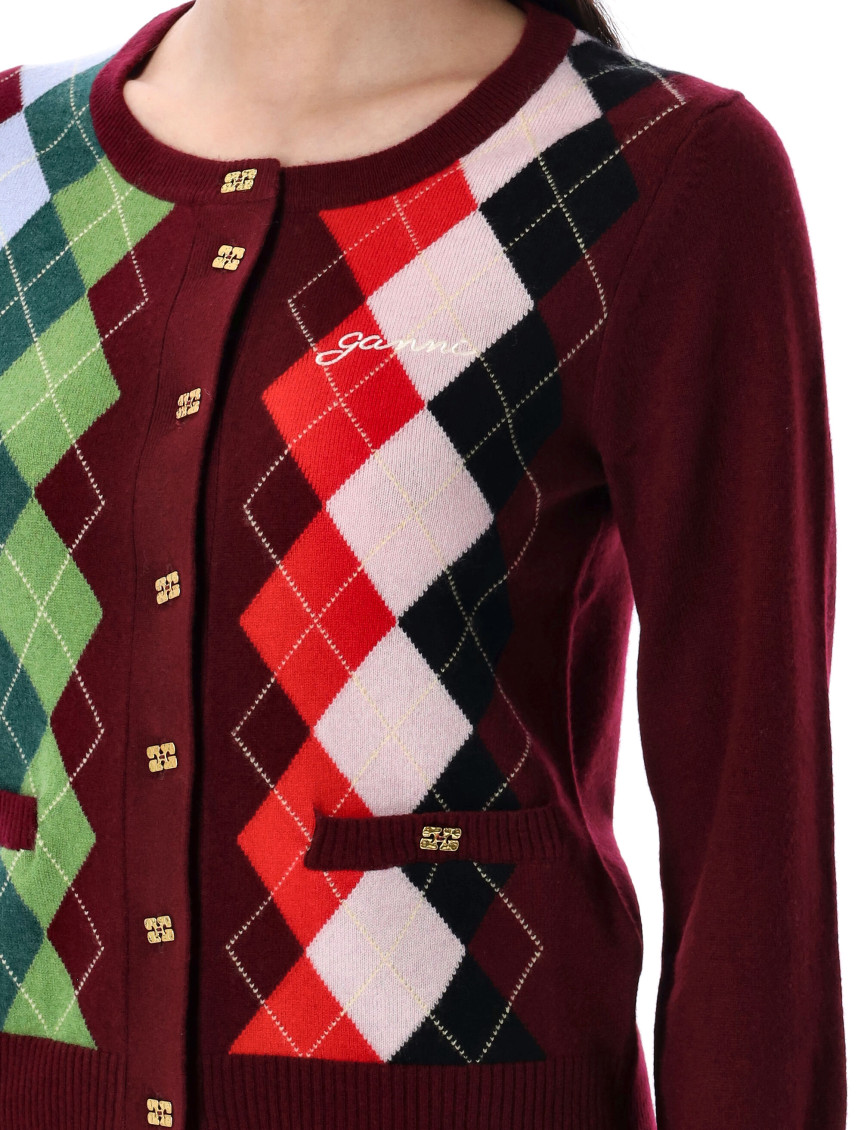 Maroon argyle-pattern cardigan