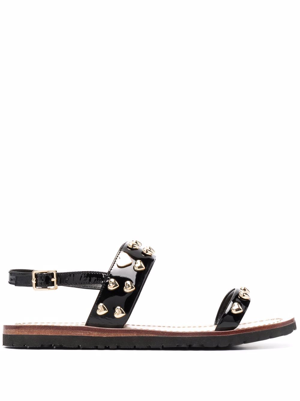 Heart-stud flat sandals - Black