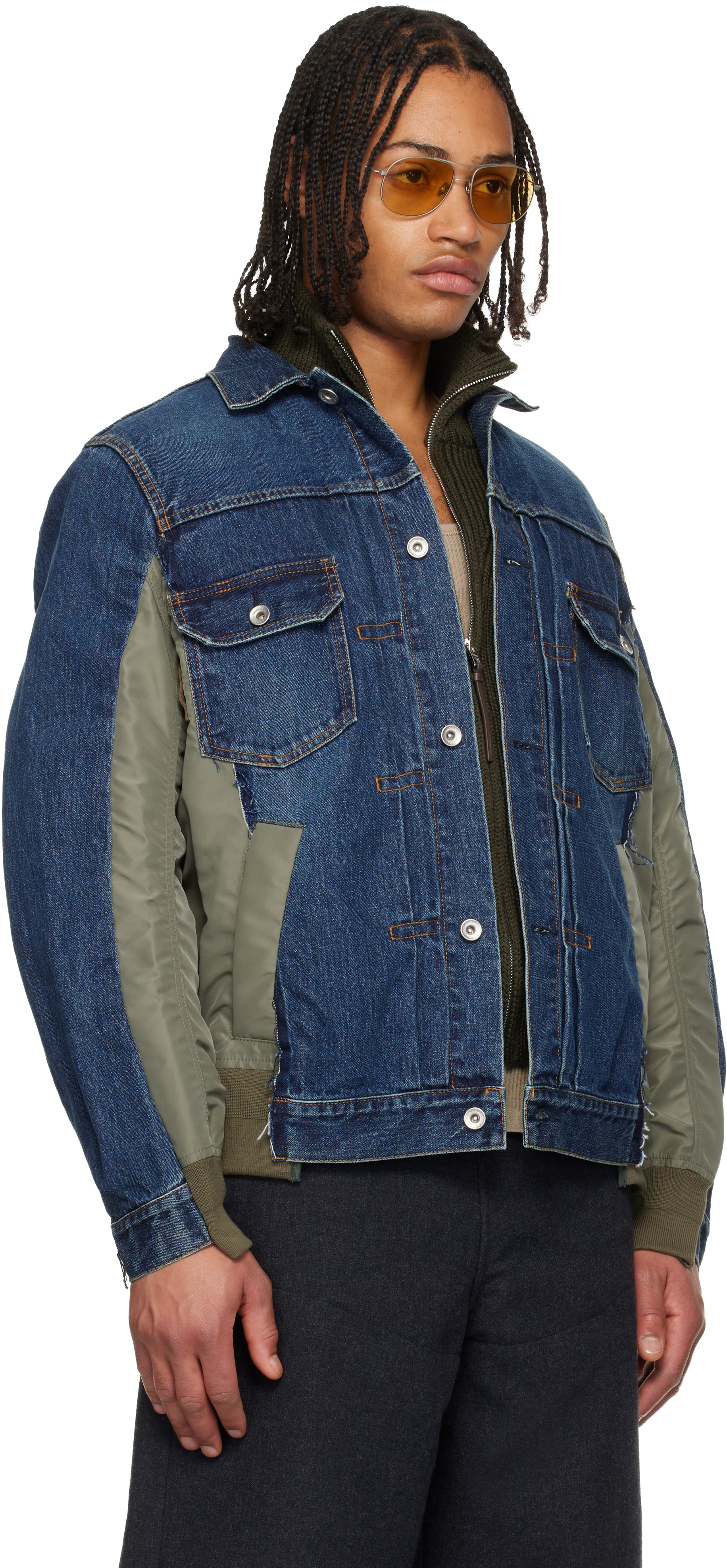 Navy & Khaki Nylon Twill & Denim Jacket