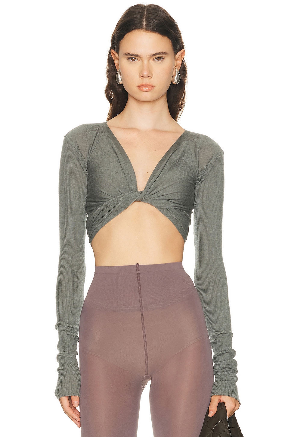 Rick Owens Cropped Wrap Top in Grey
