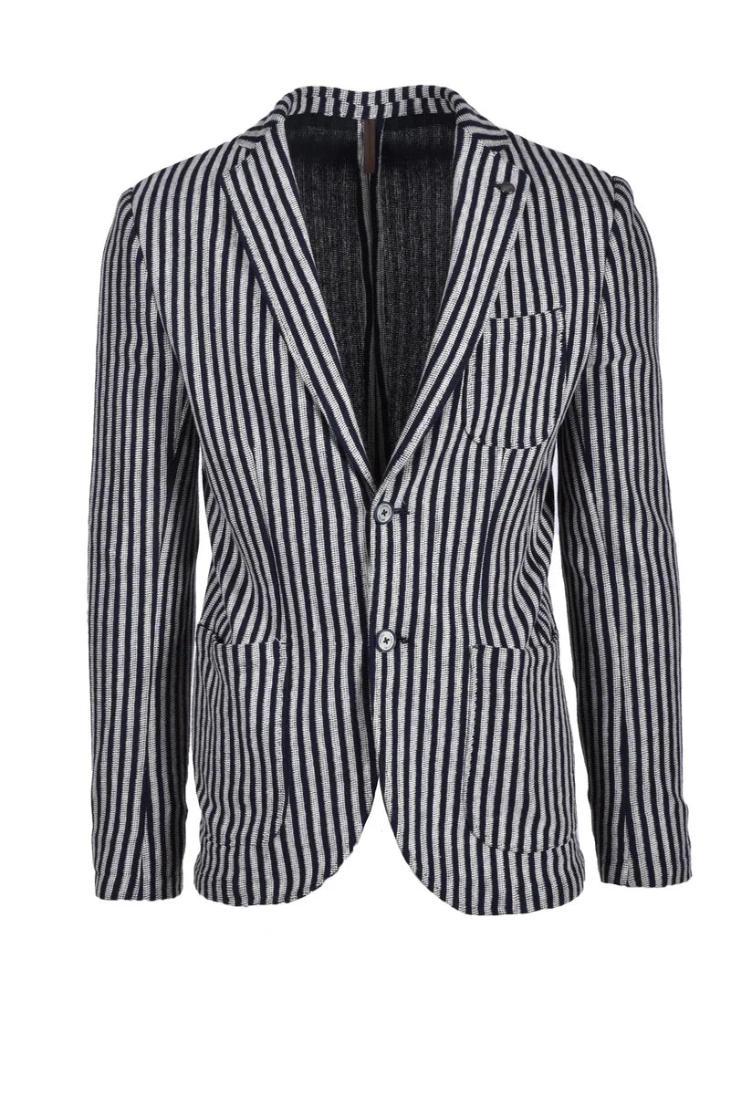 Tailored Blue and Beige Striped Jacket