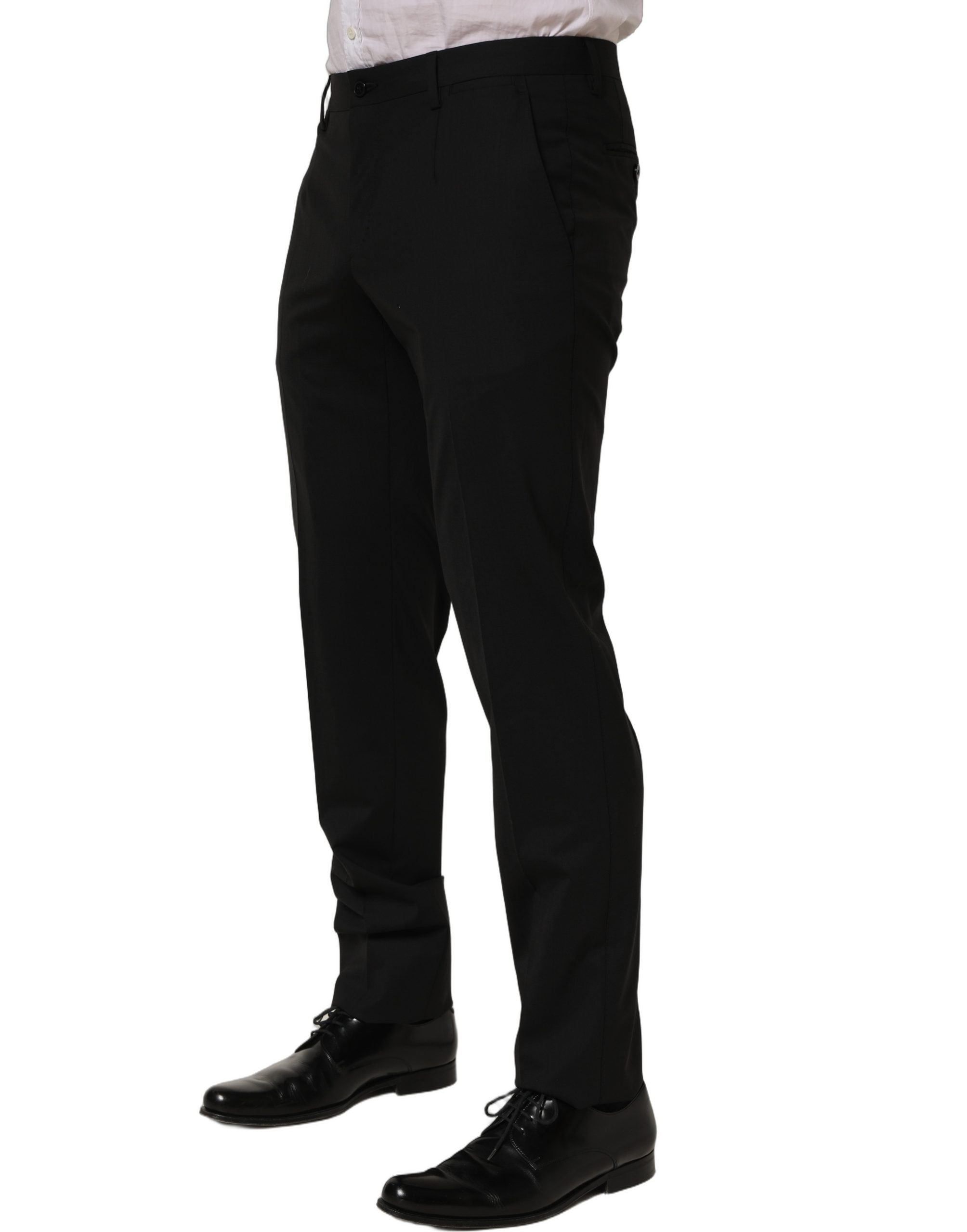 Virgin Wool Tapered Trousers — Black