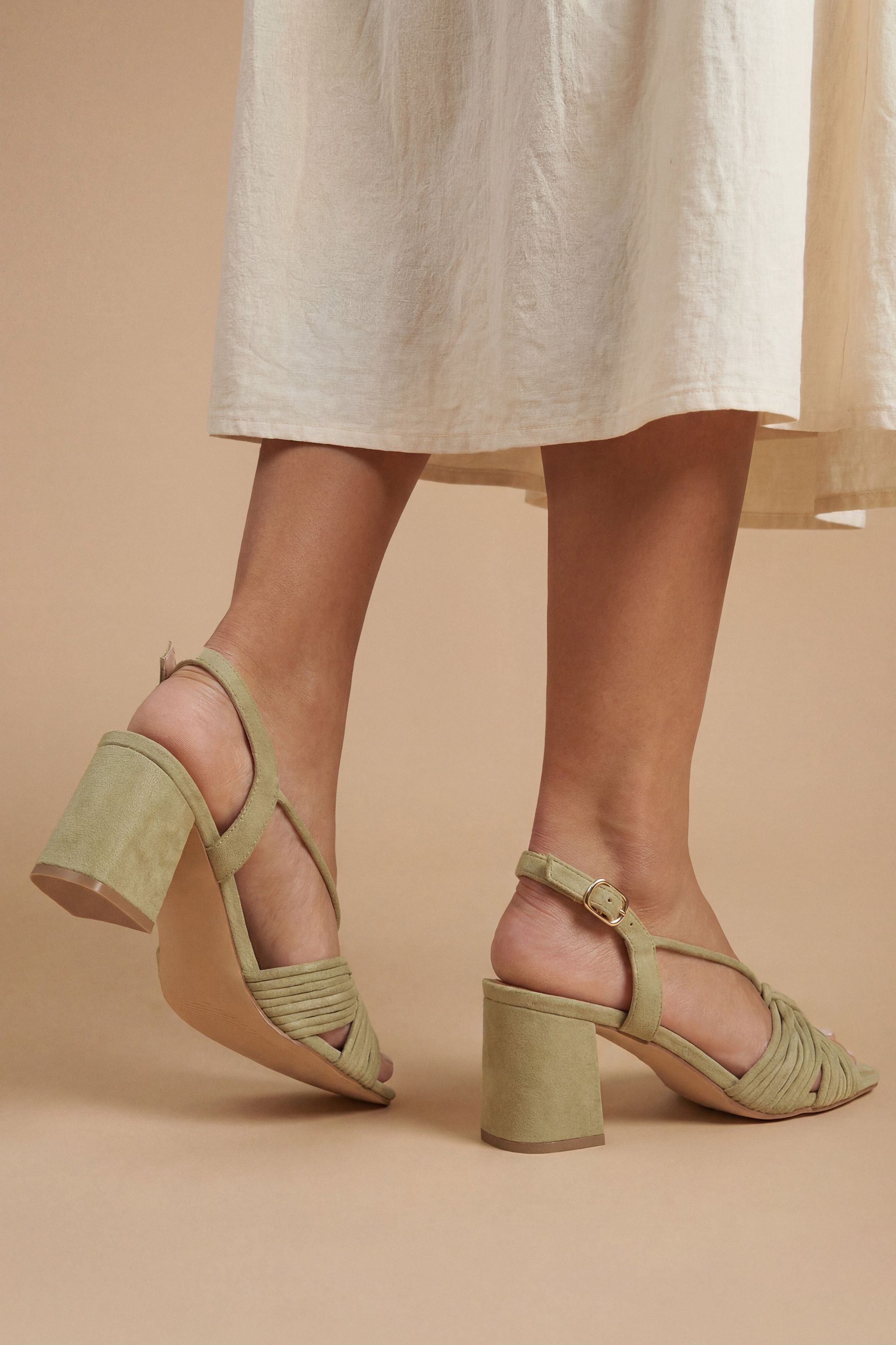 Oasis Womens Heidi Faux Suede Flared Block Heel Strappy Sandals - Green