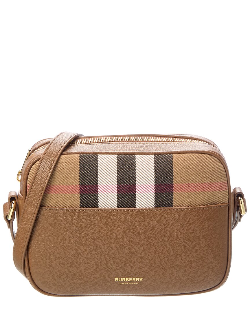 Small Check Canvas & Leather Camera Bag
