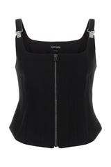 Zip-Front Cotton Tank Top — Black