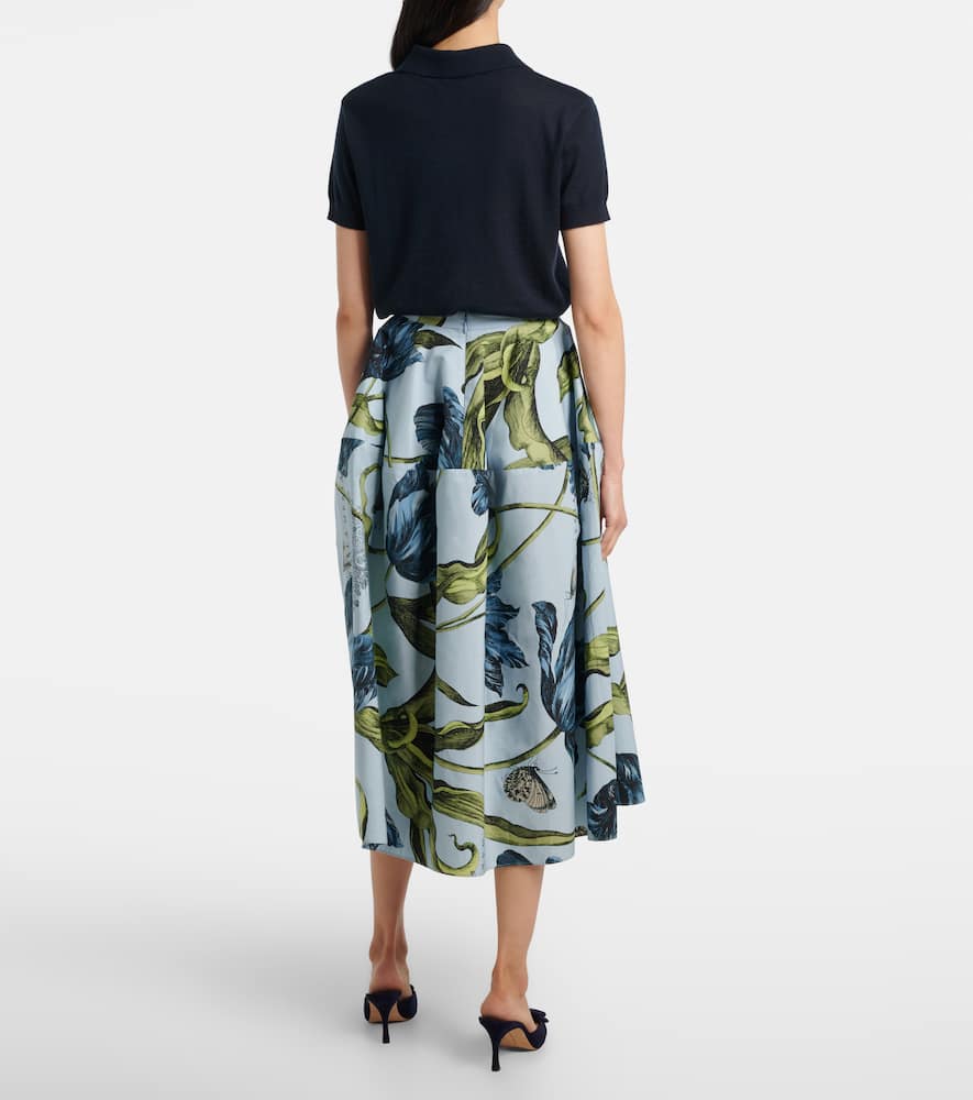 Floral cotton poplin midi skirt