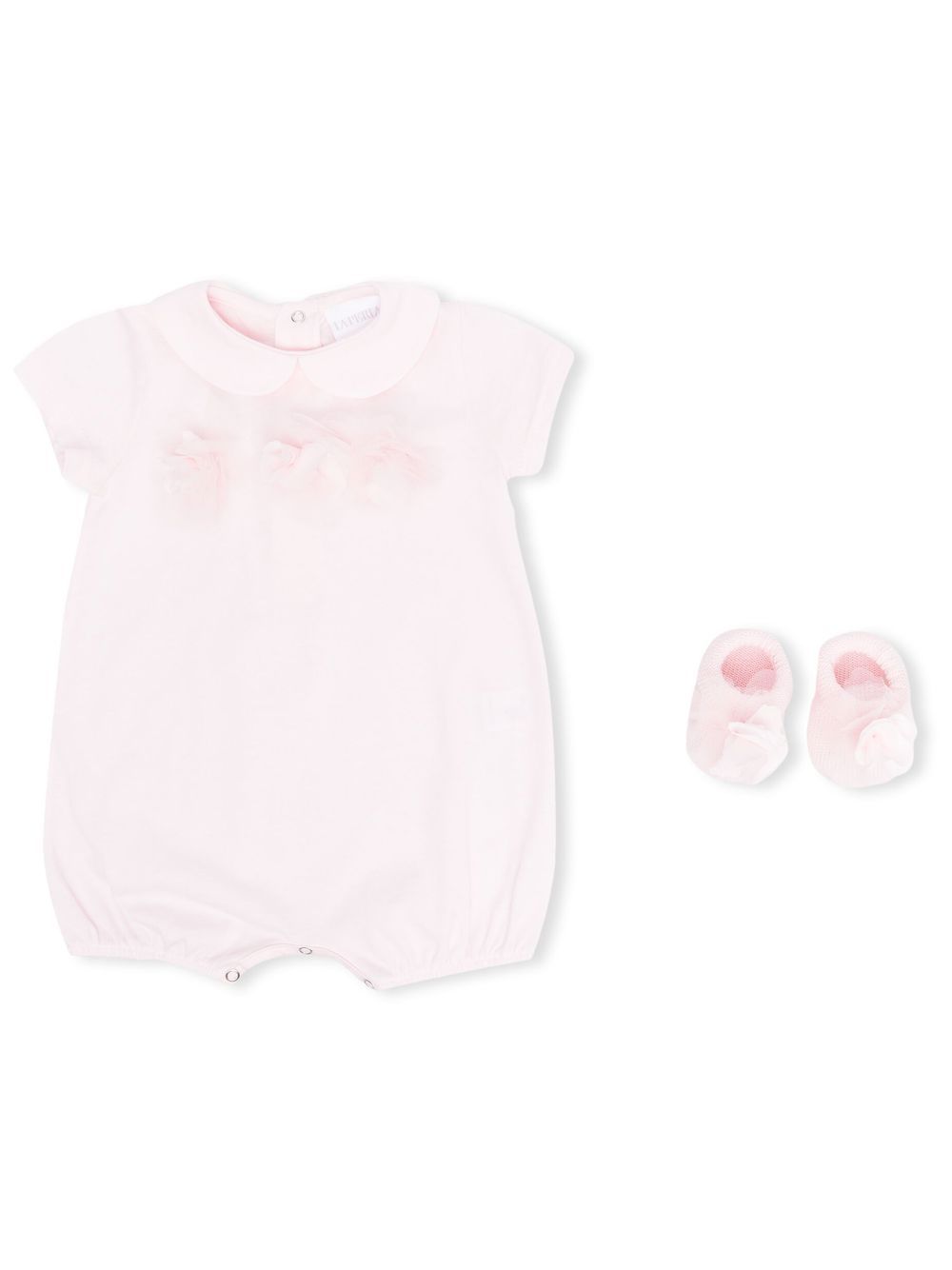 Floral-applique babygrow set - Pink