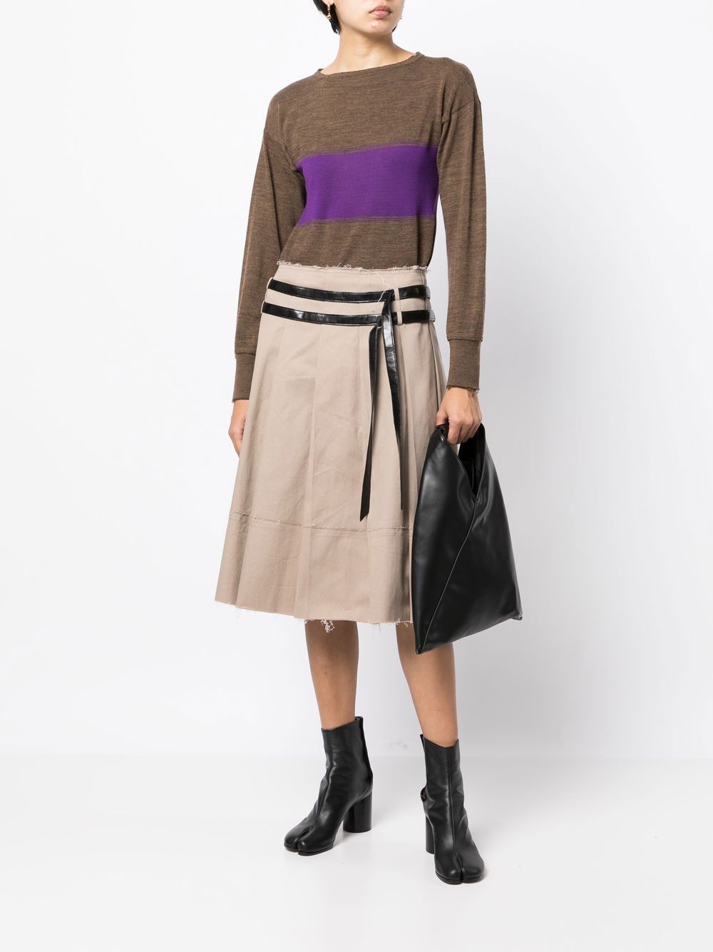 Panelled round-neck jumper - Brown