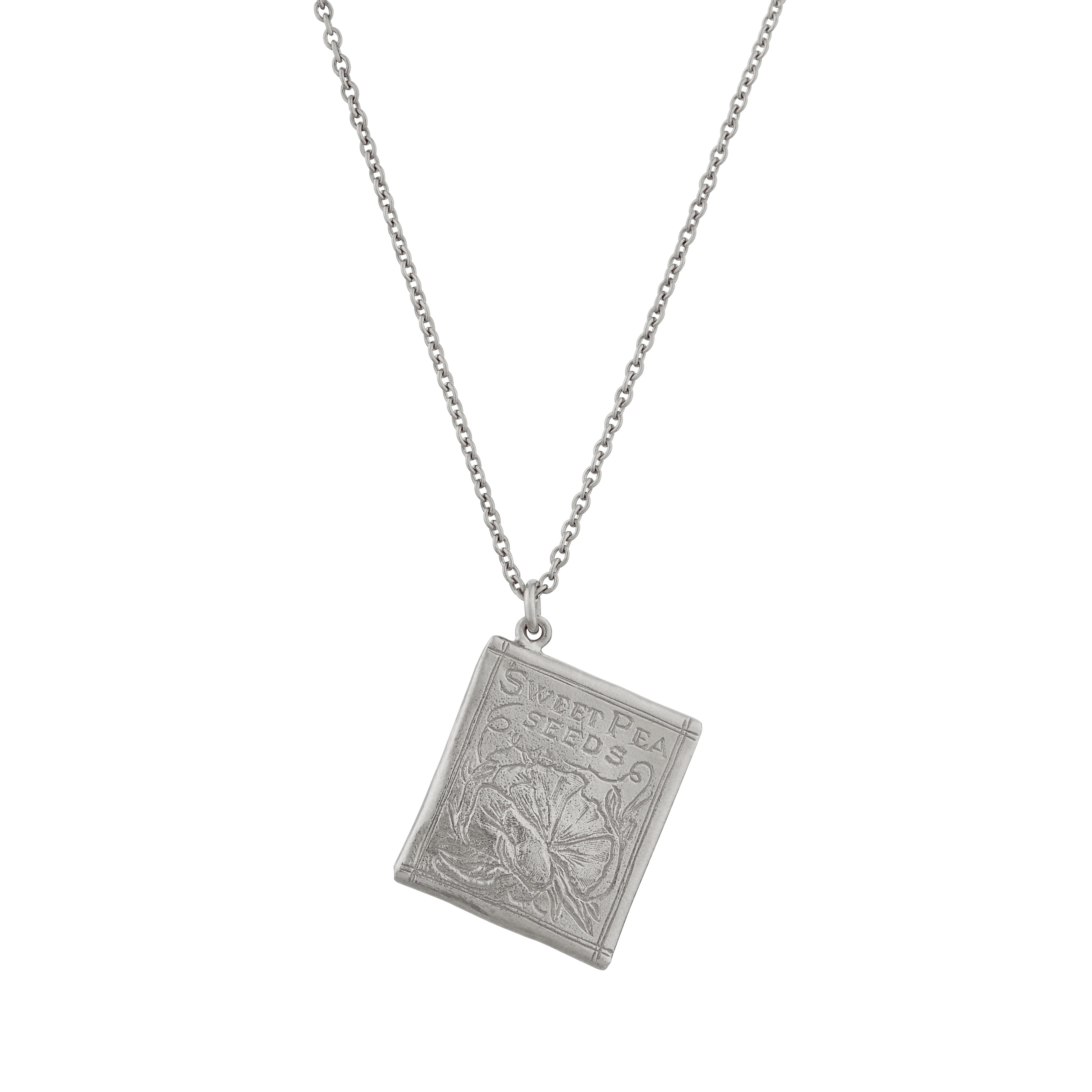 Sweetpea Seed Packet Necklace Silver Jewellery