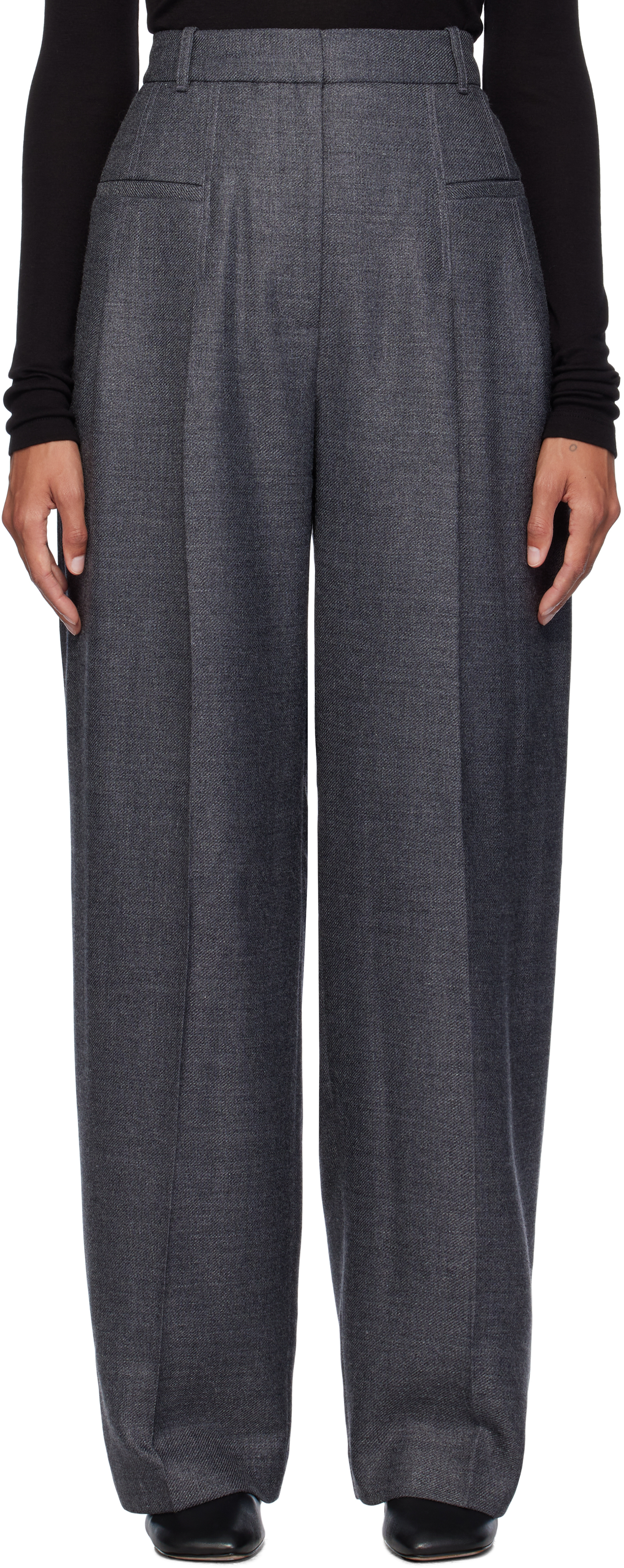 3.1 Phillip Lim グレー ワイドレッグ ツータック パンツ